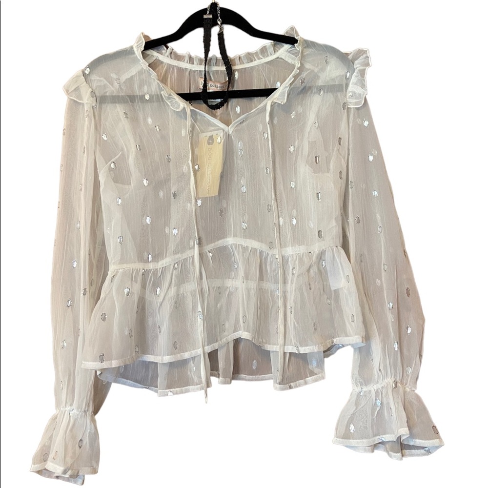 B.O.G. Collective Medium White Classy Shear Bachelorette long sleeve w/ silver